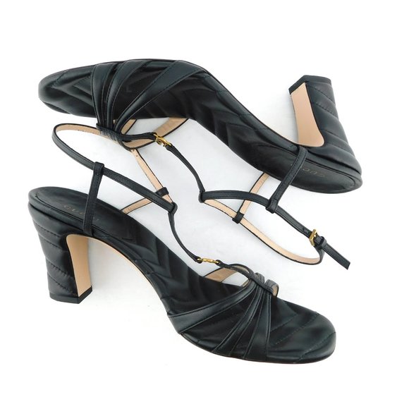 GUCCI GG Logo T-strap Black Quilted Leather Block Heel Ankle Sandals 40.5 - Picture 5 of 11